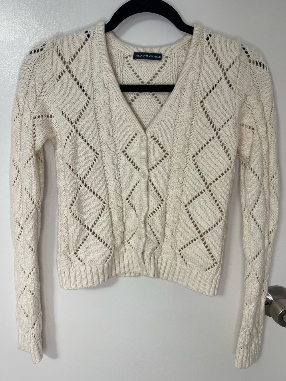 Brandy Melville Cream Cable Knit V-Neck Sweater Cardigan Minimalist Cottage